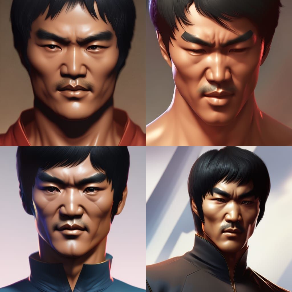 Hyperdetailed Portrait of Bruce Lee in Art Nouveau Style