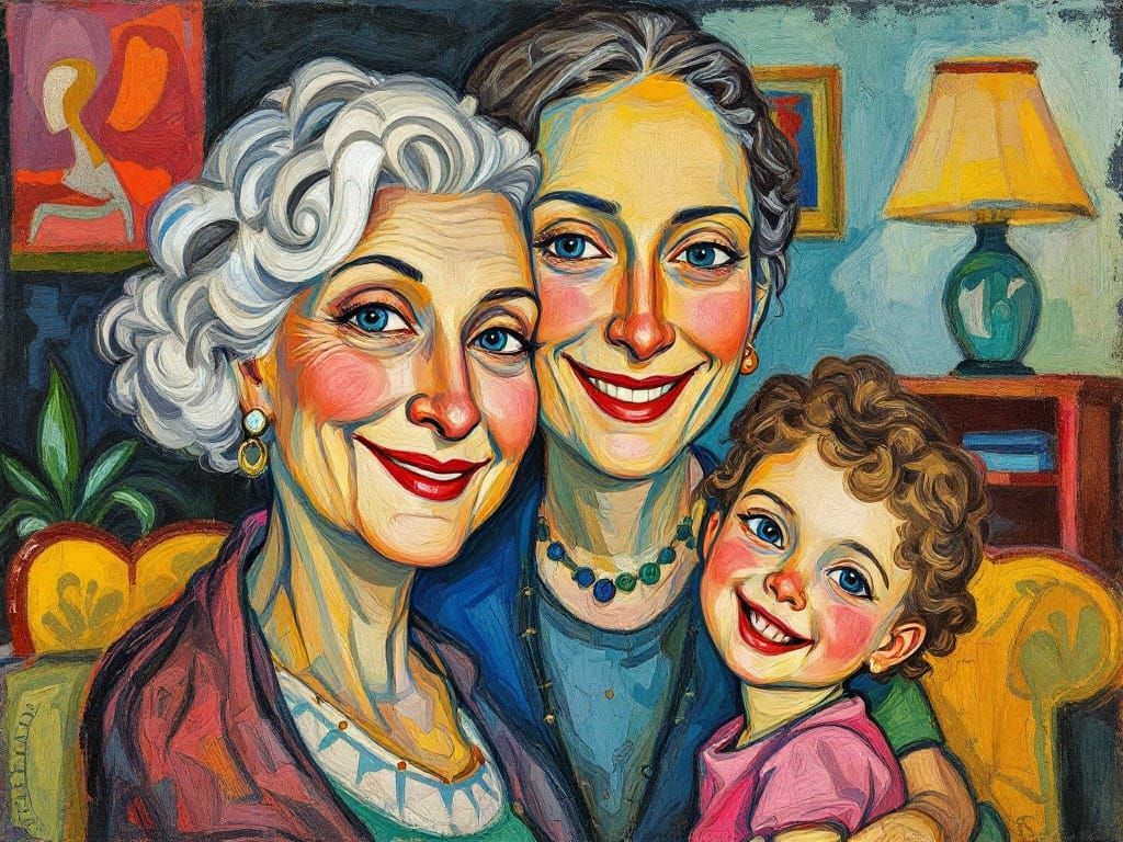 Three Generations in Vibrant Expressionist Style