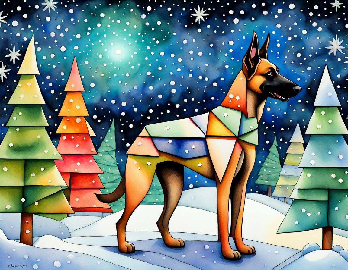 Christmas Cubist Celebration with Adorable Malinois