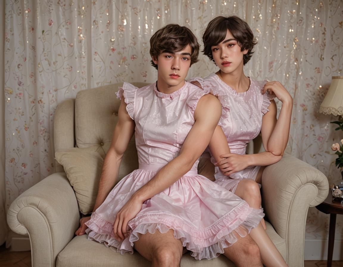 Masculine Man Crossdressing in Frilly Dress, Professional Ph...