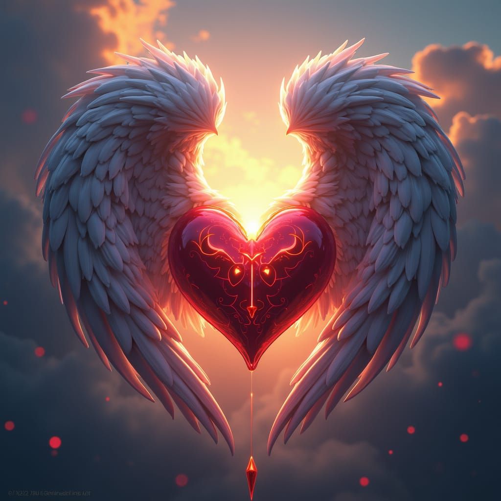 Rainbow Winged Heart: Hyperrealistic Anime Art