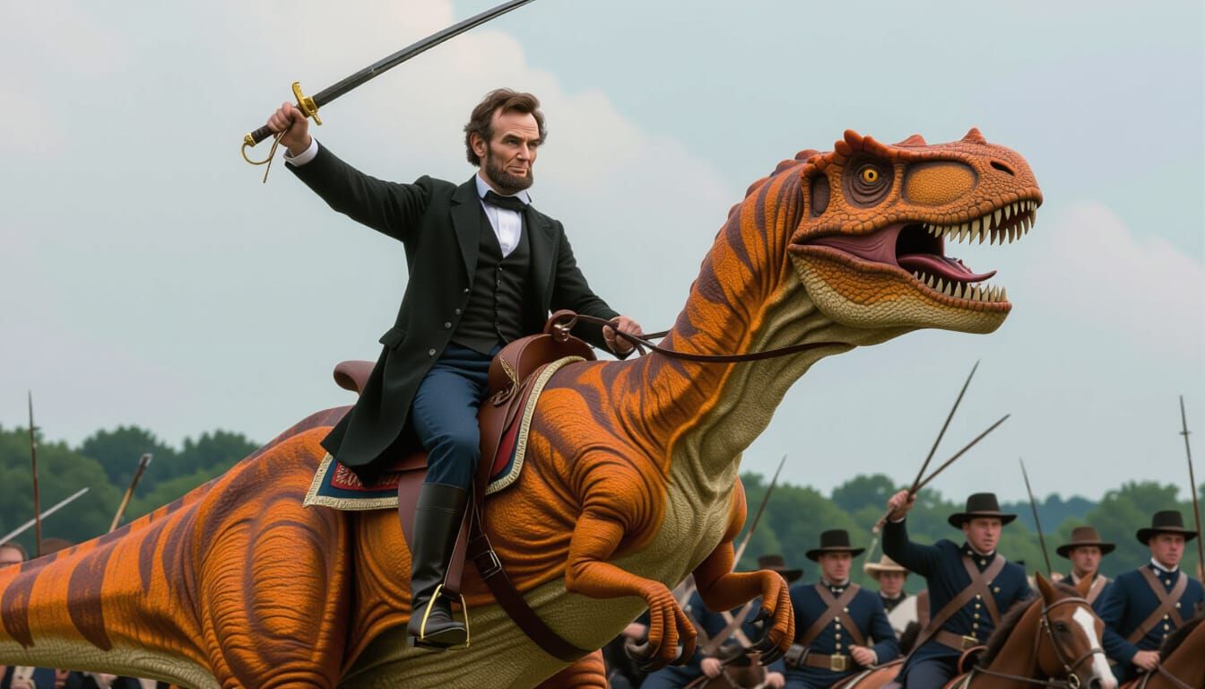 Lincoln Rides a Dinosaur into Battle