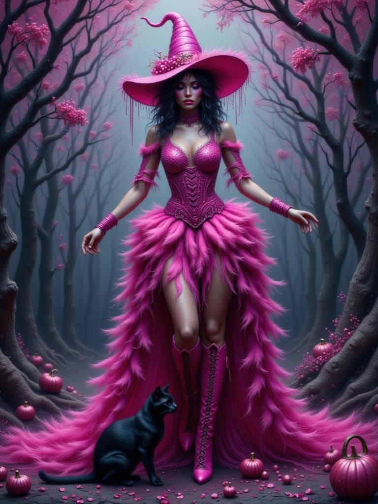 Vegas Showgirl Witch in Dark Noir Style