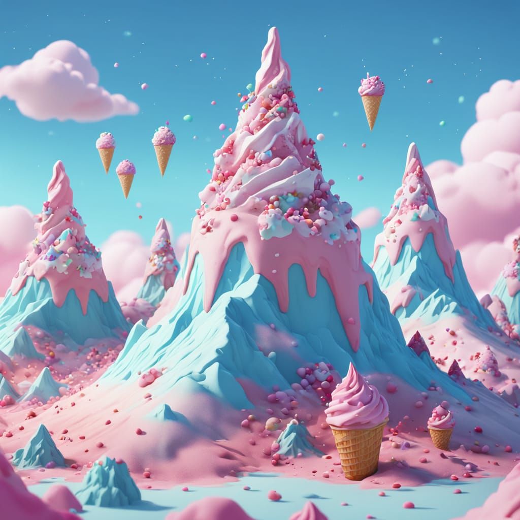 Ice Cream Cone Mountain Range in 3D Animation