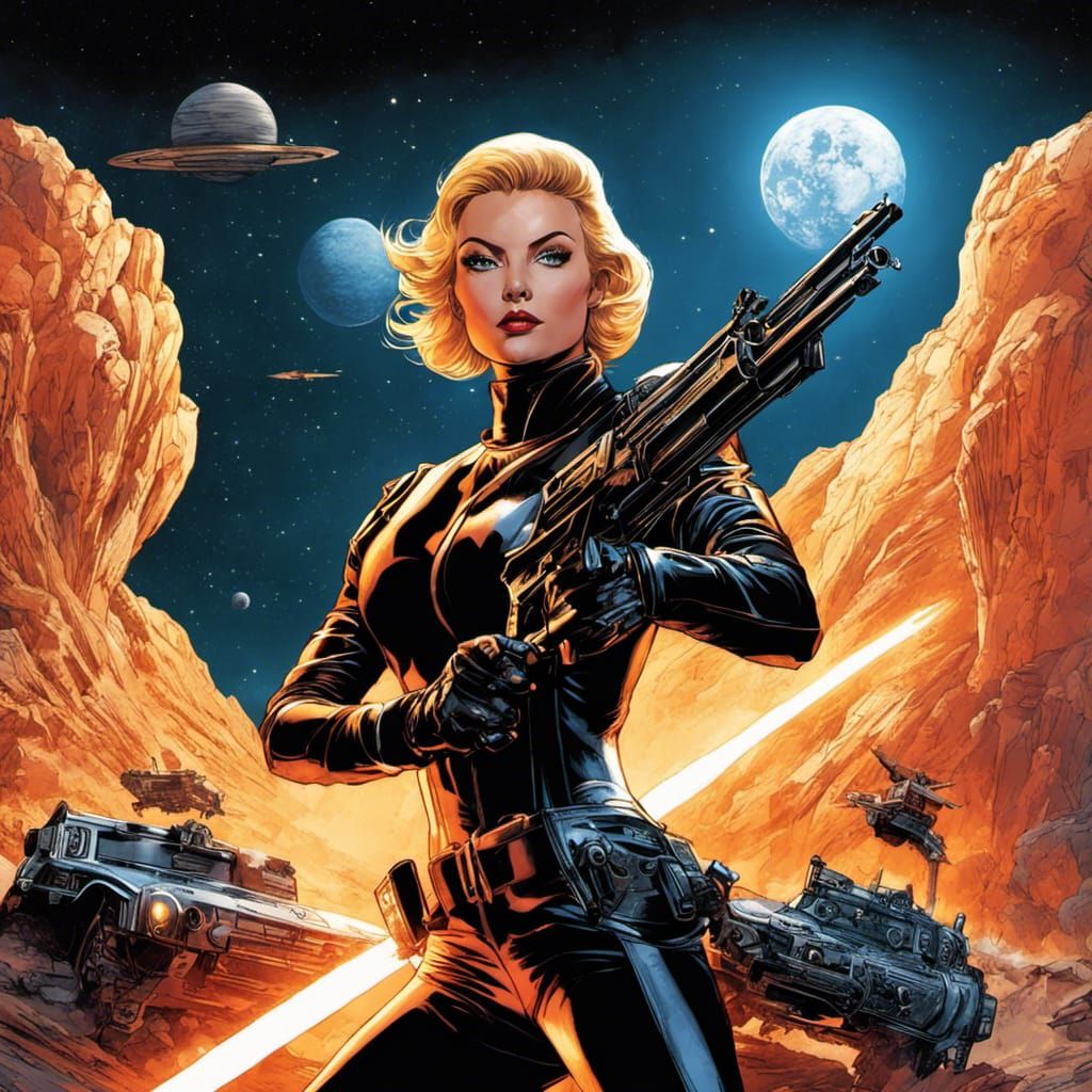 Space Spaghetti Western Gunwoman in Sci-Fi Technicolor