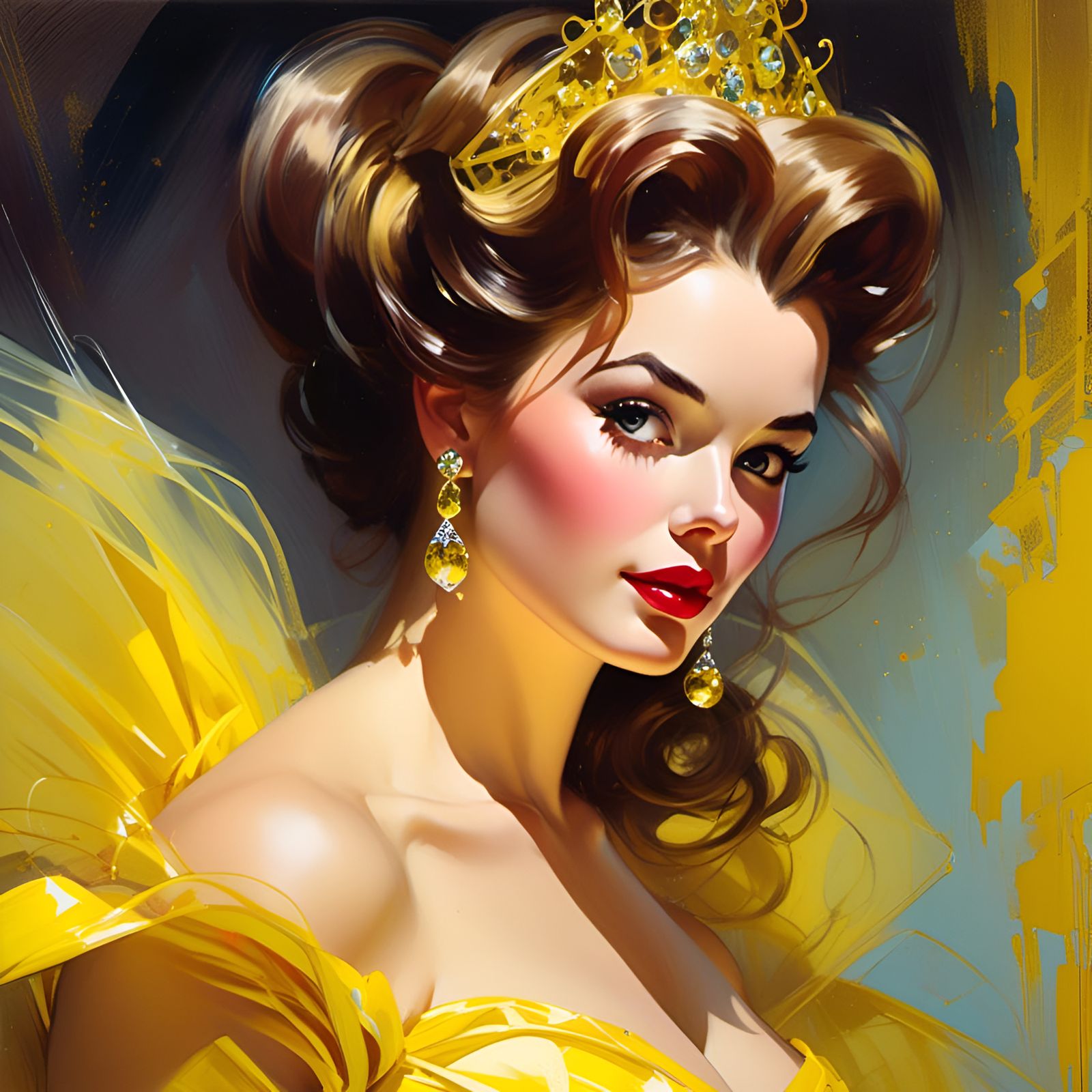 Princess Belle Portrait in Pin-Up Art Style