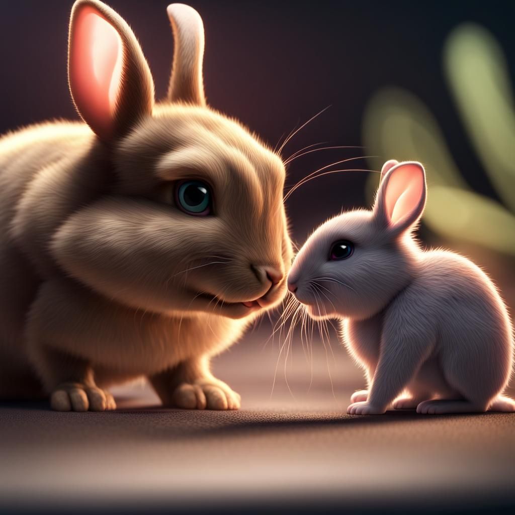 Baby Rabbit and Mouse in Pixar Style