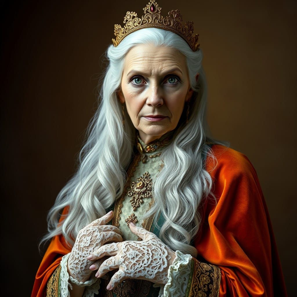 Elegant Countess with Flowing White Hair