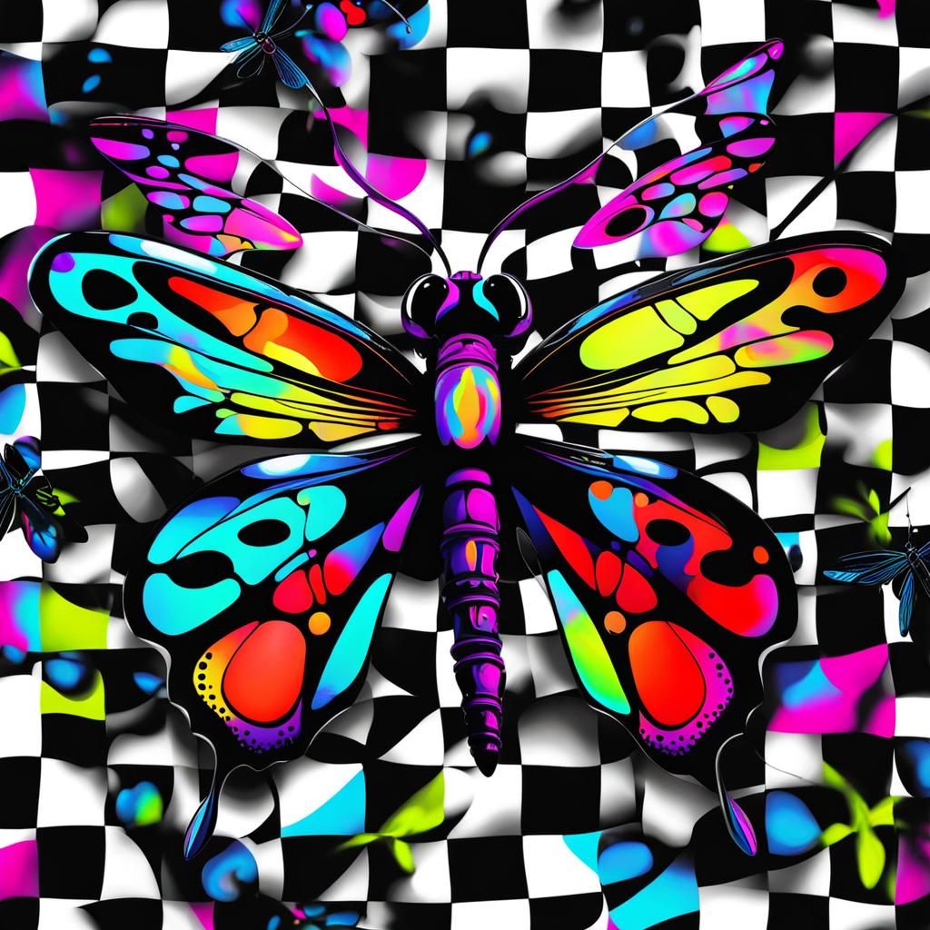 Psychedelic Dragonfly-Butterfly in Alice in Wonderland Style