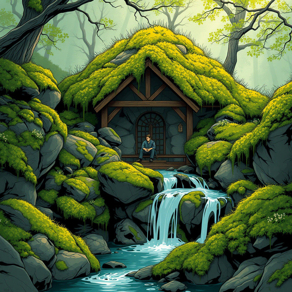 Serene Hermitage Scene in Comic Book Style