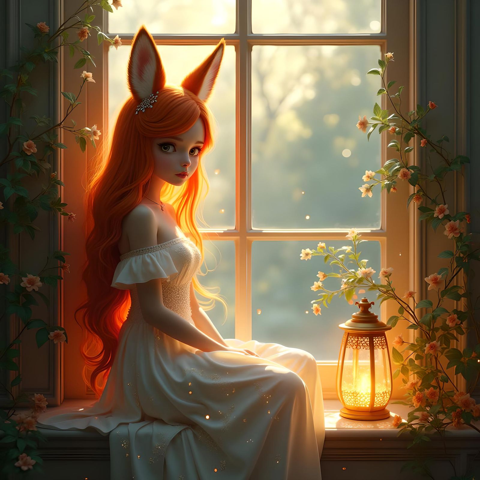 Girl with Fox Ears in Luminous Lo-Fi Illustration
