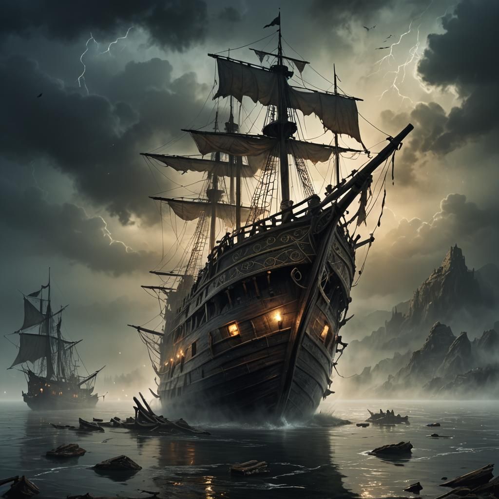 Eerie Souls on Misty Lake in Dark Fantasy Art