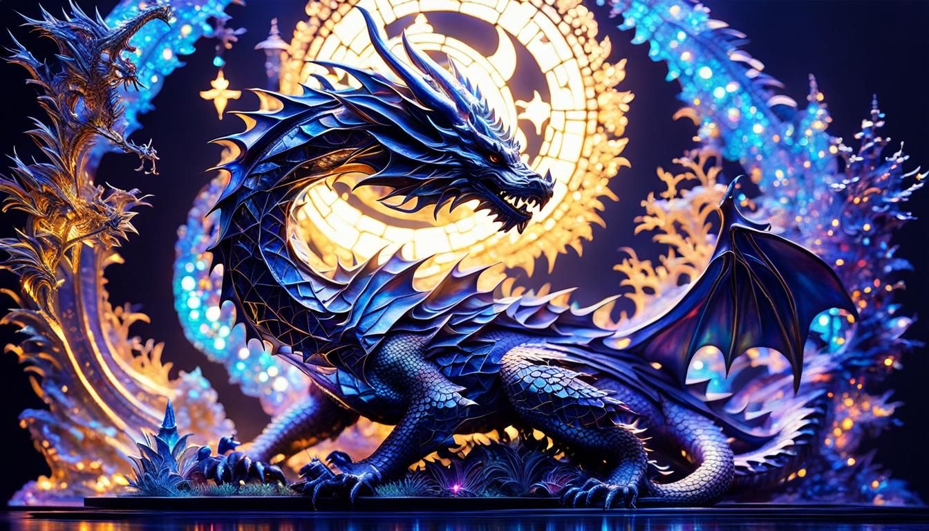 Dragon with Spectral Hologram in Digital Double Exposure