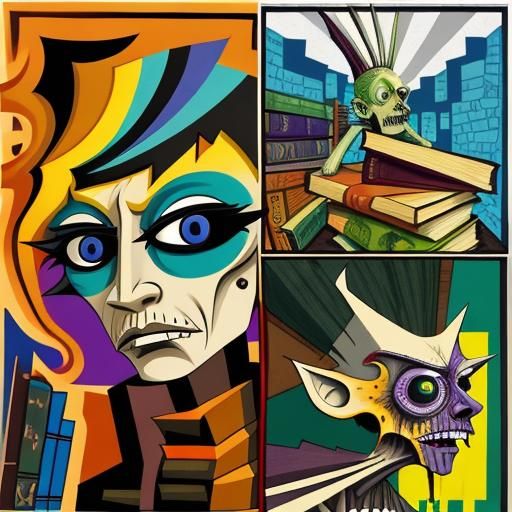 Disturbing Zombie Librarian in Art Brut Style