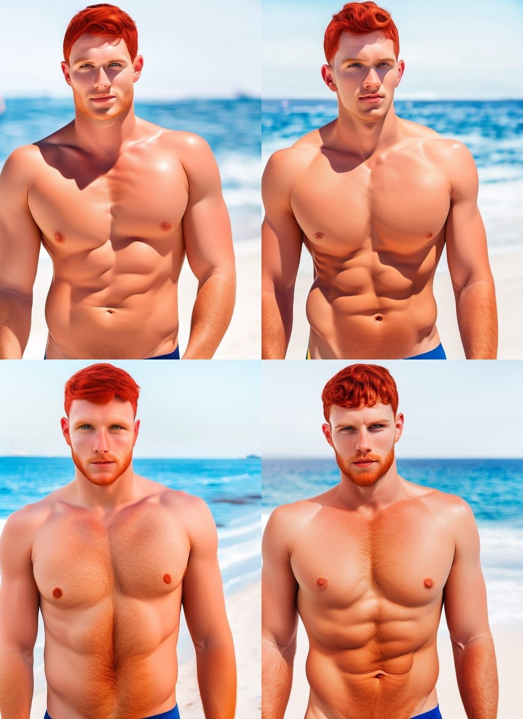 Attractive Red-Haired Man on Sunny Beach as Digital Art