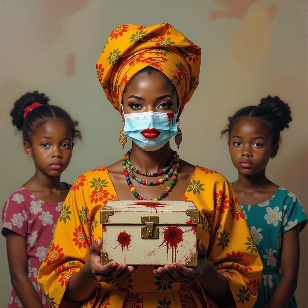 African Queen with Mysterious Box, in Contemporary Portraitu...