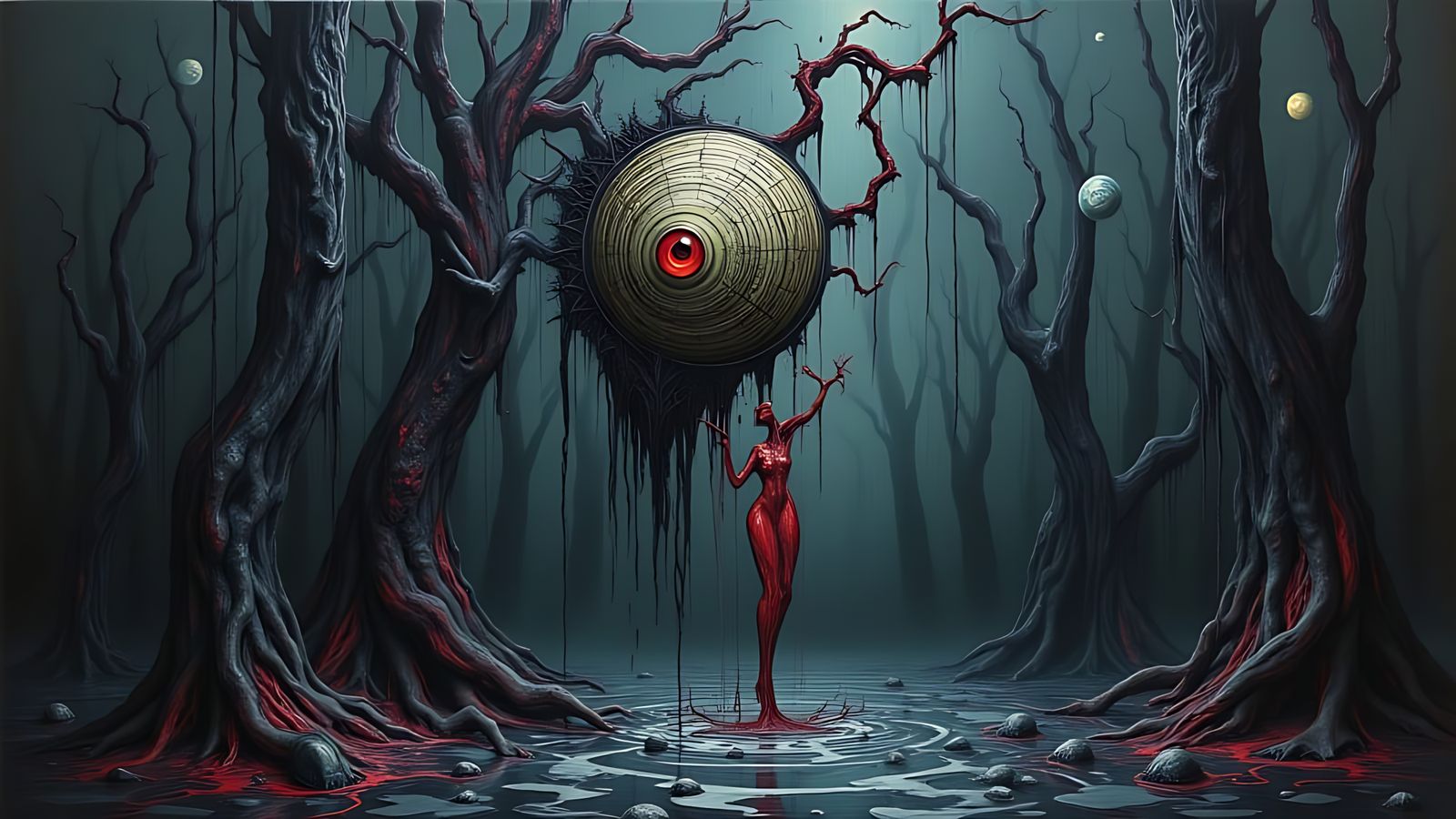 ‘Sinister nightmares’, abstract surreal constructivism, minimalism, silky flowing paint, impasto, 3D effects, complement...