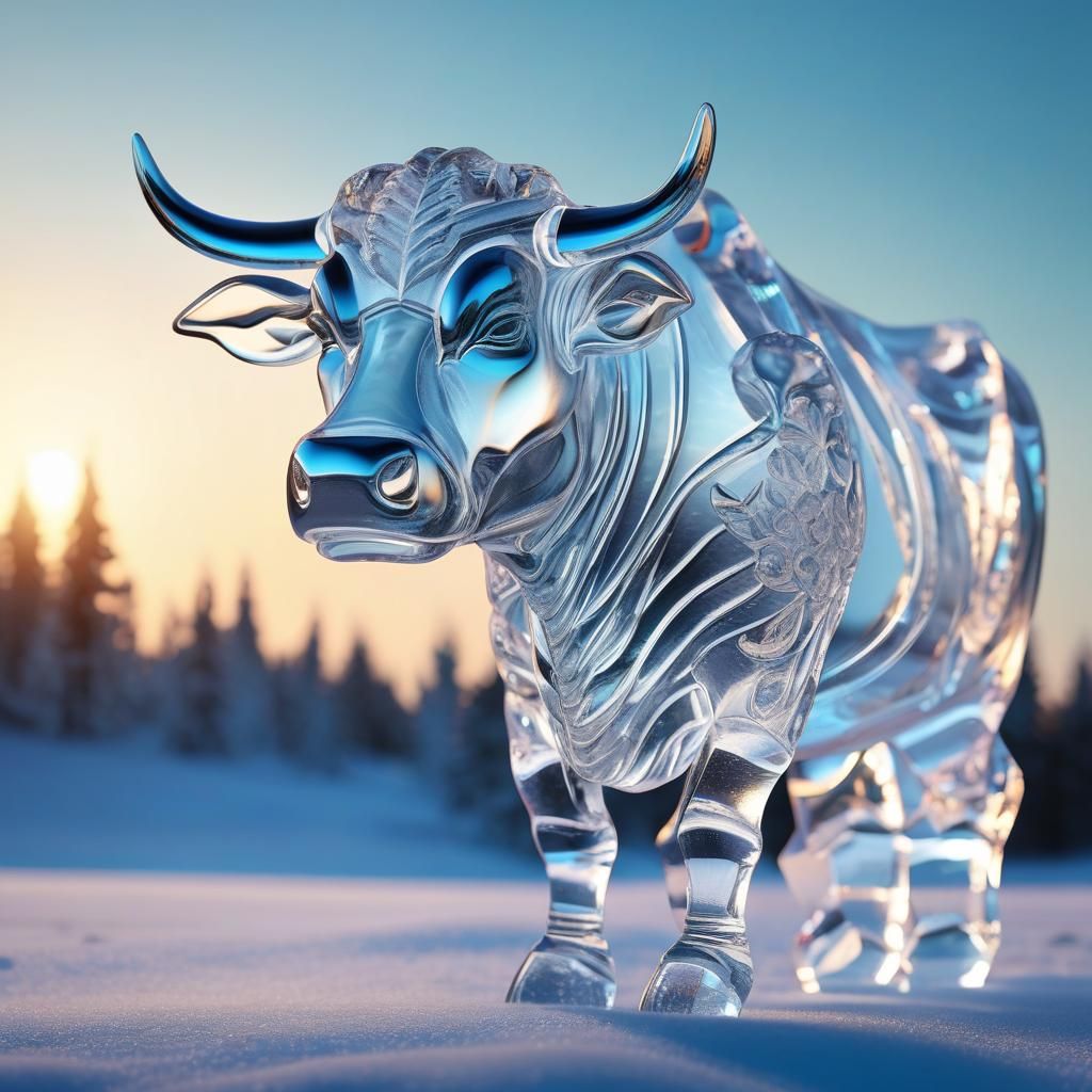 Hyperdetailed Ice Sculpture Cow Concept Art