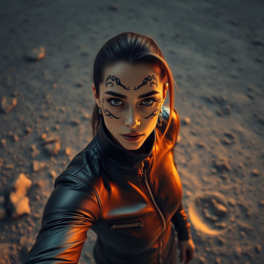 Hyper-Realistic Moon Landscape with Warrior Woman
