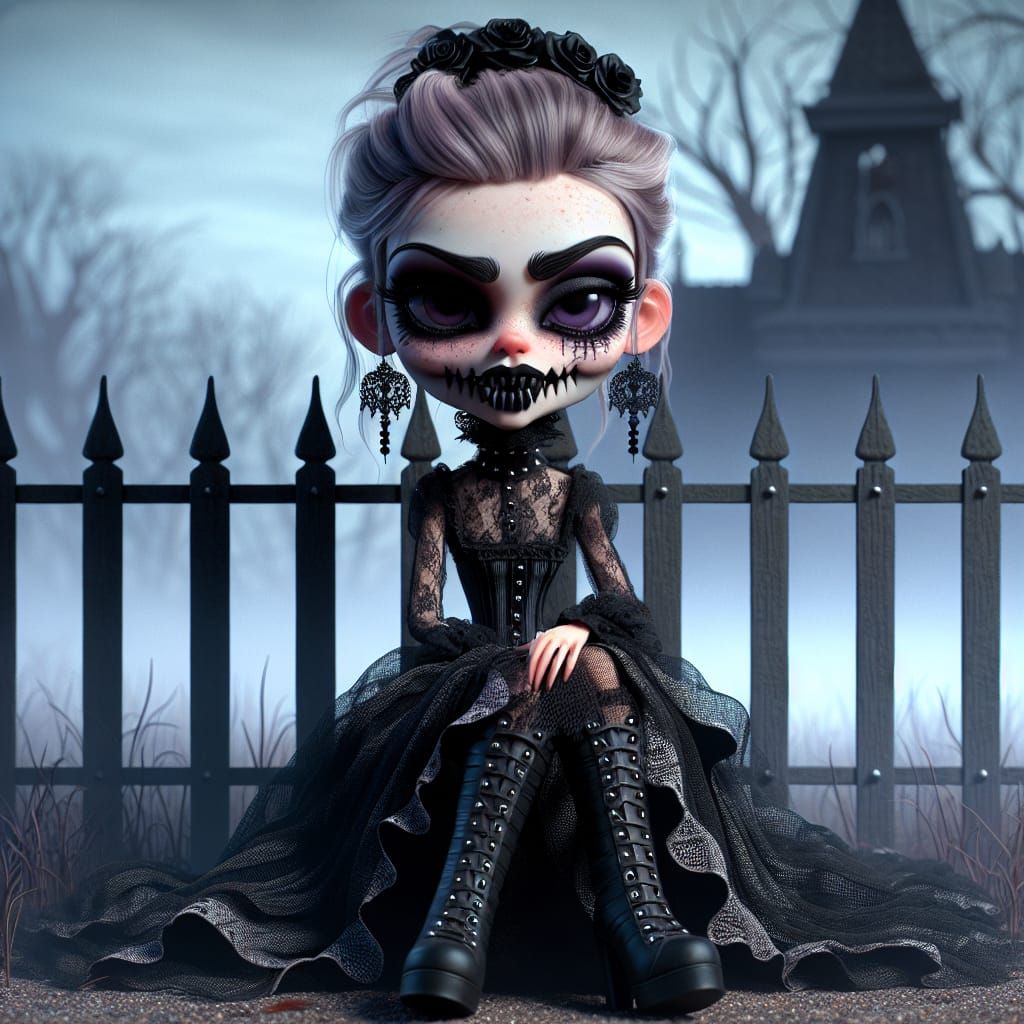 Gothic Teenager with Creepy Look in 3D Cartoon Style