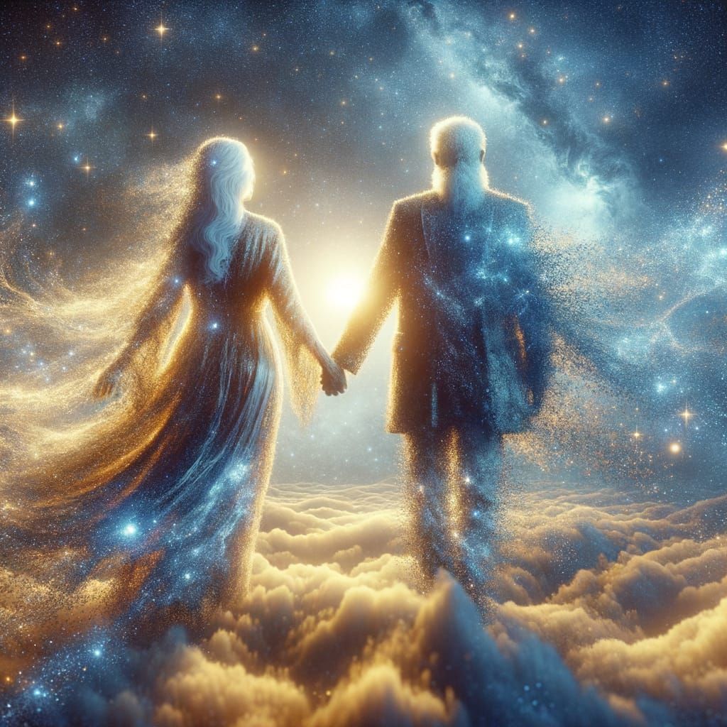 Elderly Couple Journey Through Starry Cosmos