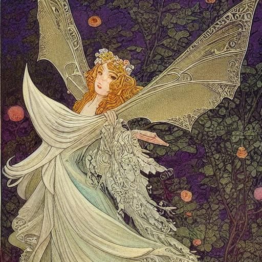 Art Nouveau Bat in Ornate Hat Illustration