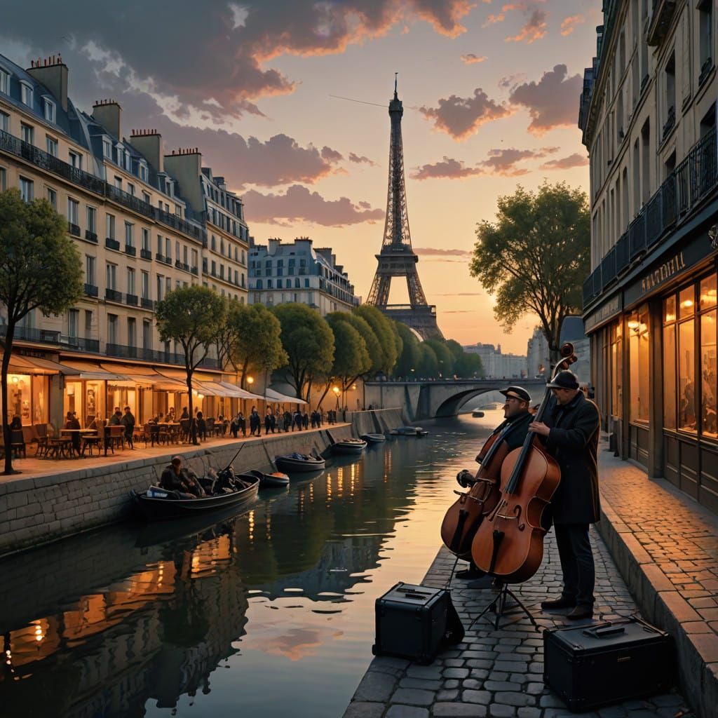 Parisian Street Musicians in Hyperrealist Details