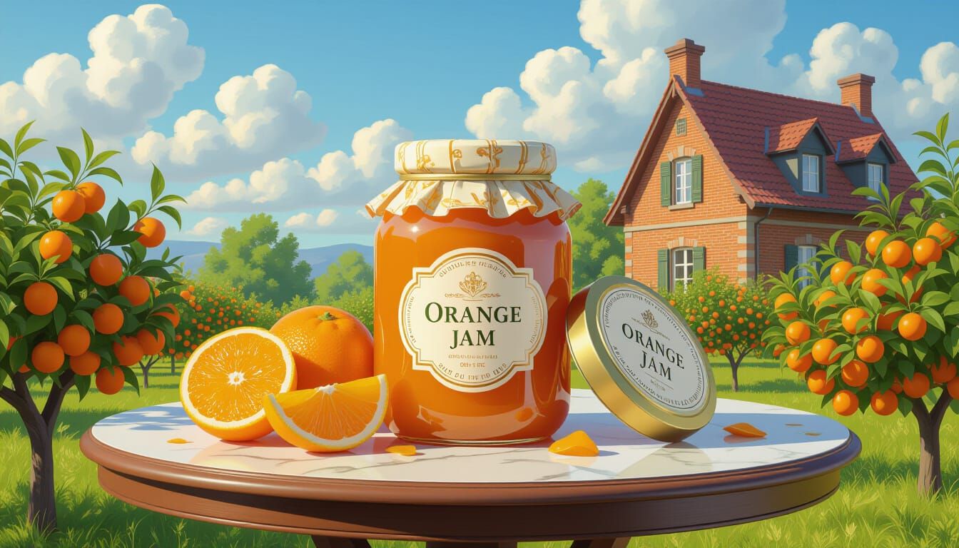 Orange Jam Jar on Royal Table, Impressionist Style