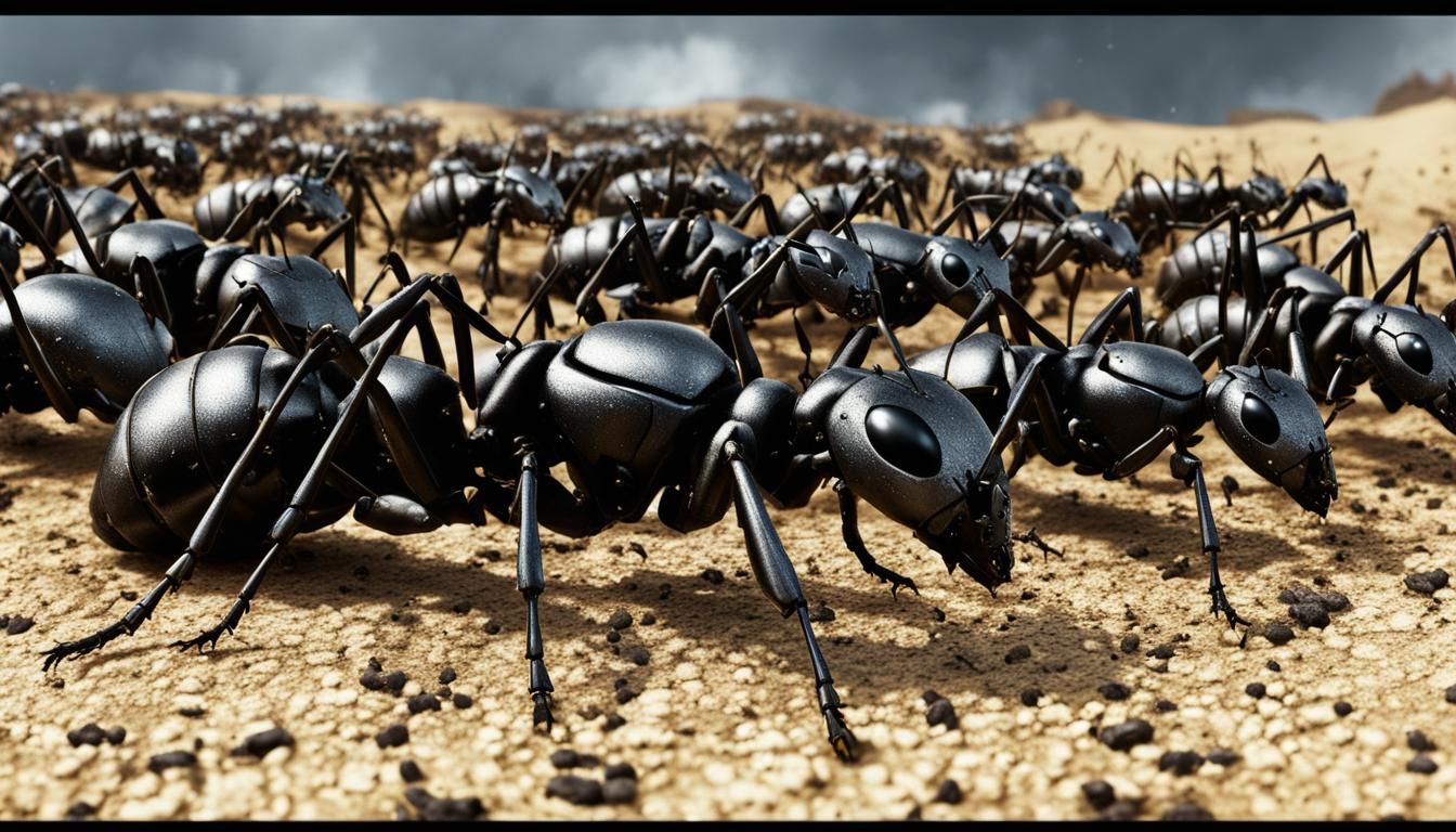 Hyperrealistic Armored Ant Army in Matte Painting Style
