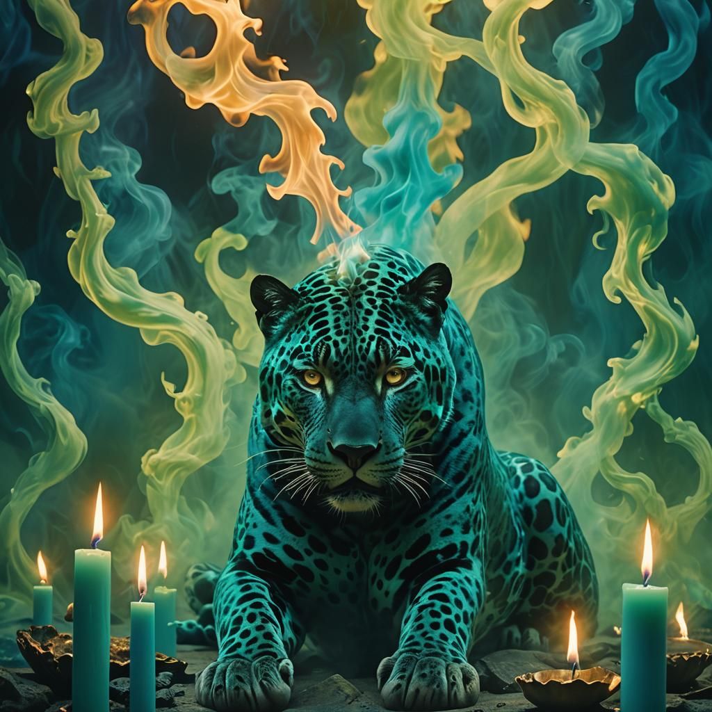Blue Jaguar King in Surreal Dreamscape