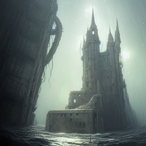 Sinister Underwater Jellyfish Castle Horror