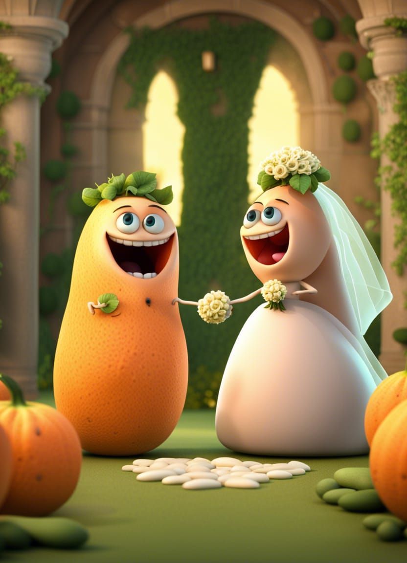 Cartoon Cantaloupes Wedding: Detailed Matte Painting