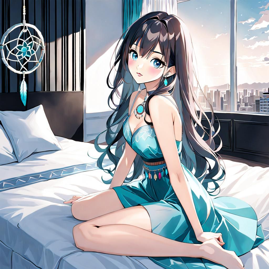 Anime Native American Woman in Silk Dress