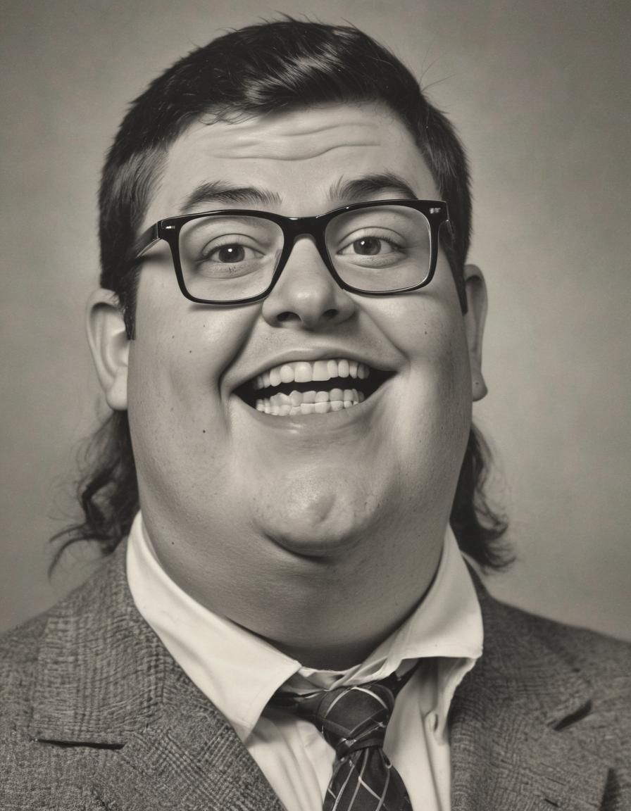 Grotesque Nerd Caricature in 80s Horror Comedy Style