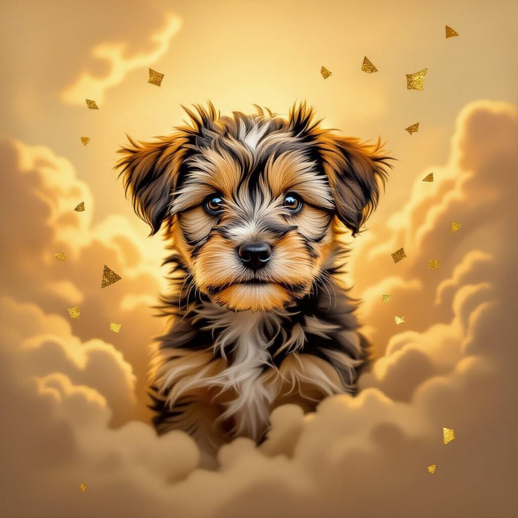 Surreal Terrier Puppy Portrait in Golden Haze