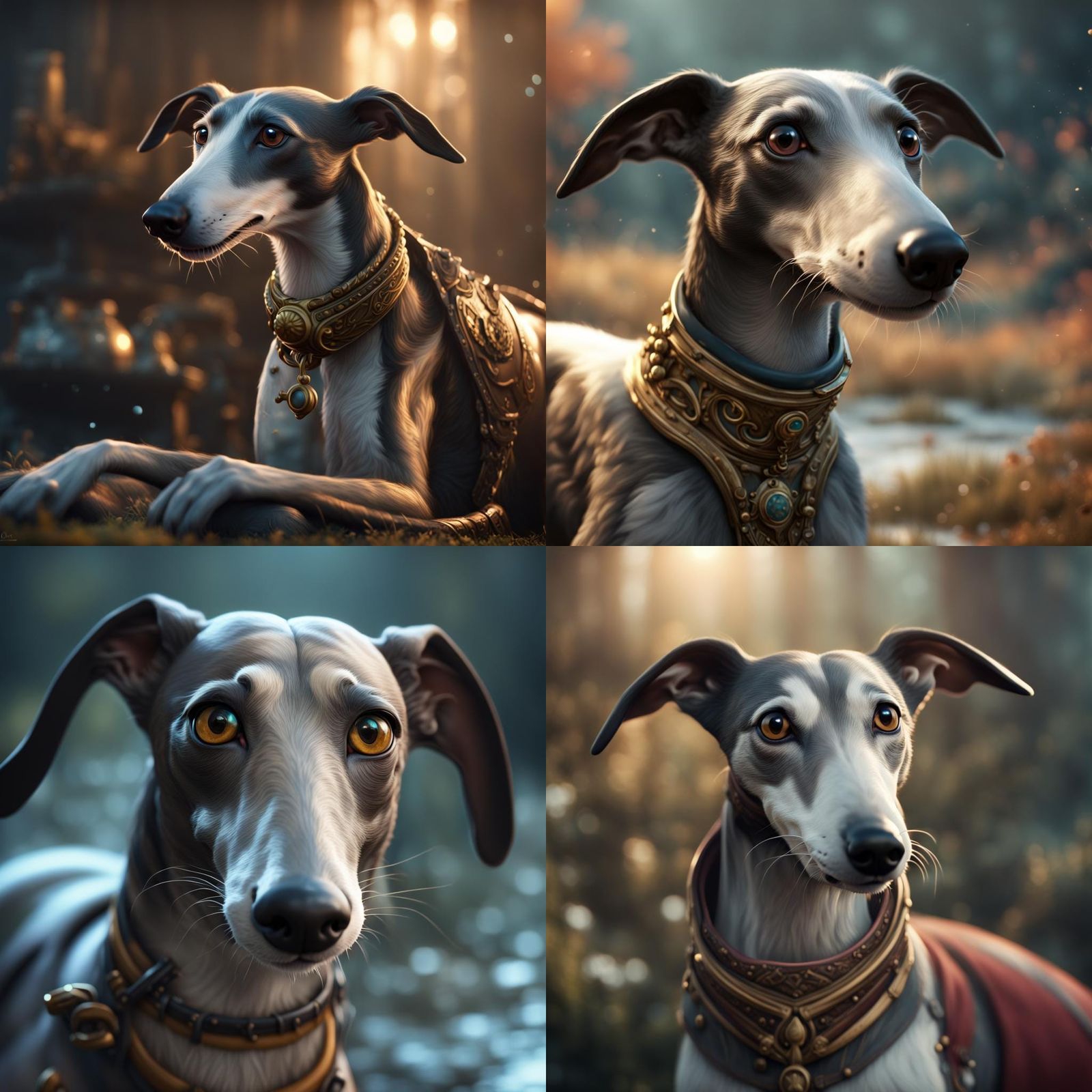 Cute Greyhound Close-Up: Detailed Fantasy Art