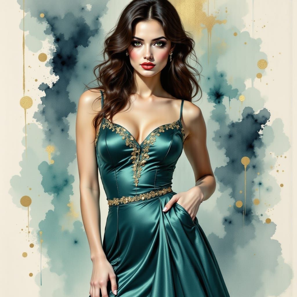 Ethereal Portrait in Teal and Gold