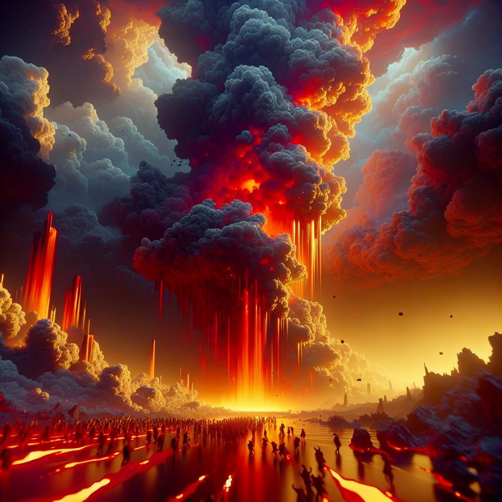 Apocalyptic Volcano Eruption in Digital Matte Painting Style