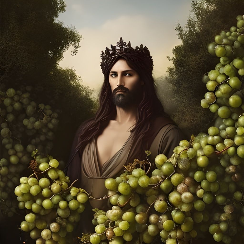Harvest God in Vineyard: Hyperrealistic Matte Painting