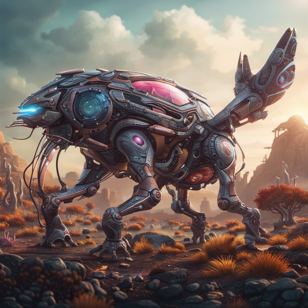 Futuristic Cyborg Animal World in Detailed Matte Painting