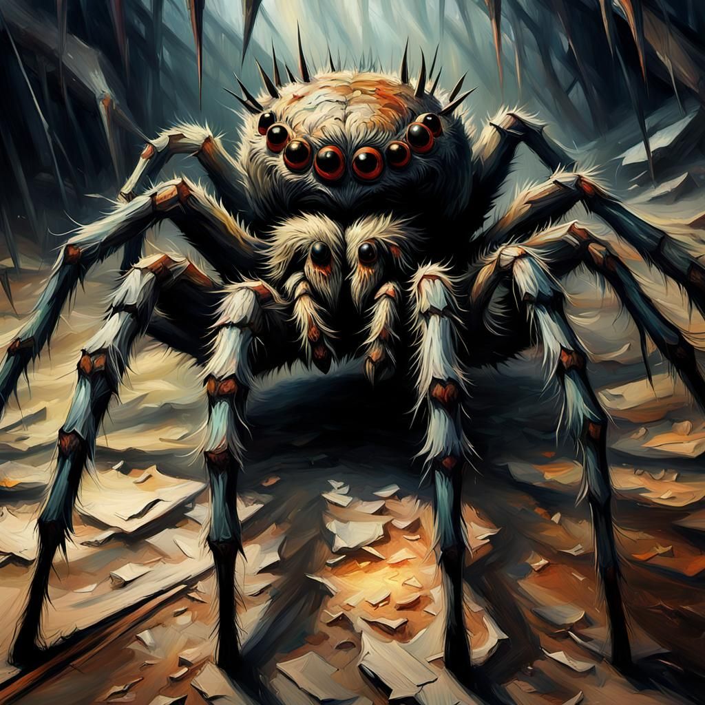 Grotesque Gothic Spider Masterpiece in Impasto Style
