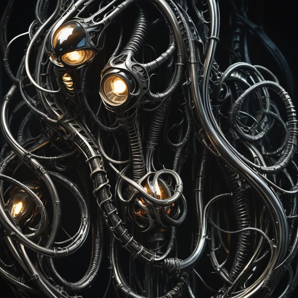 Biomechanical Lamp in Dark Surrealist Style
