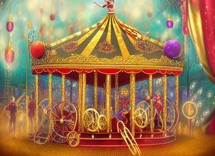 Ornate Circus Carousel in Digital Oil Painting