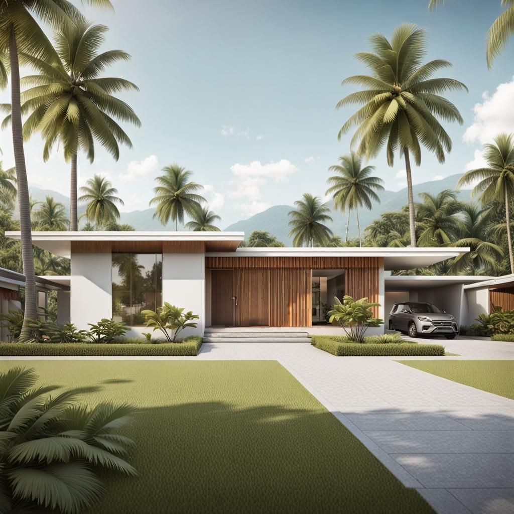 Modern Single-Story House with Garden View