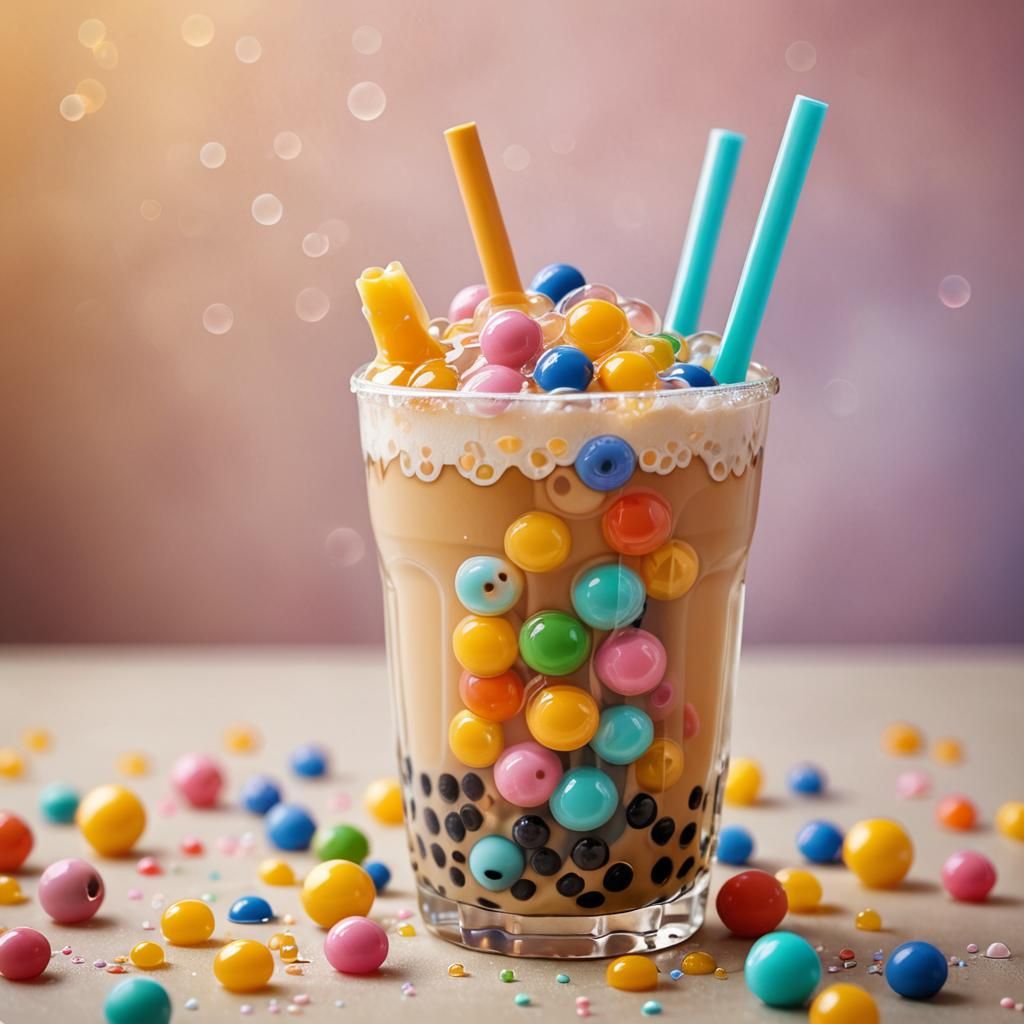 Vibrant Bubble Tea Still Life in Pastel Colors