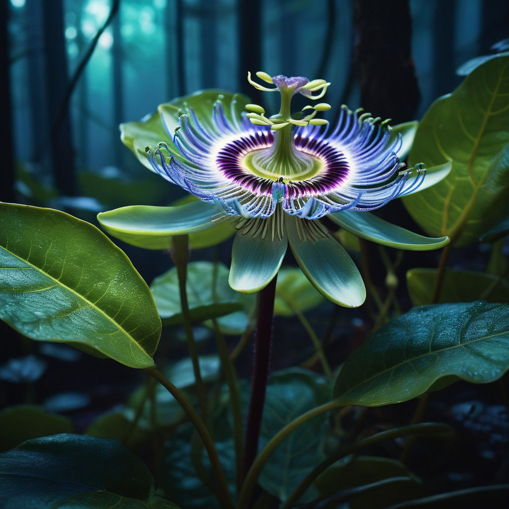 Enchanted Botanical Dreamscape with Radiant Passiflora