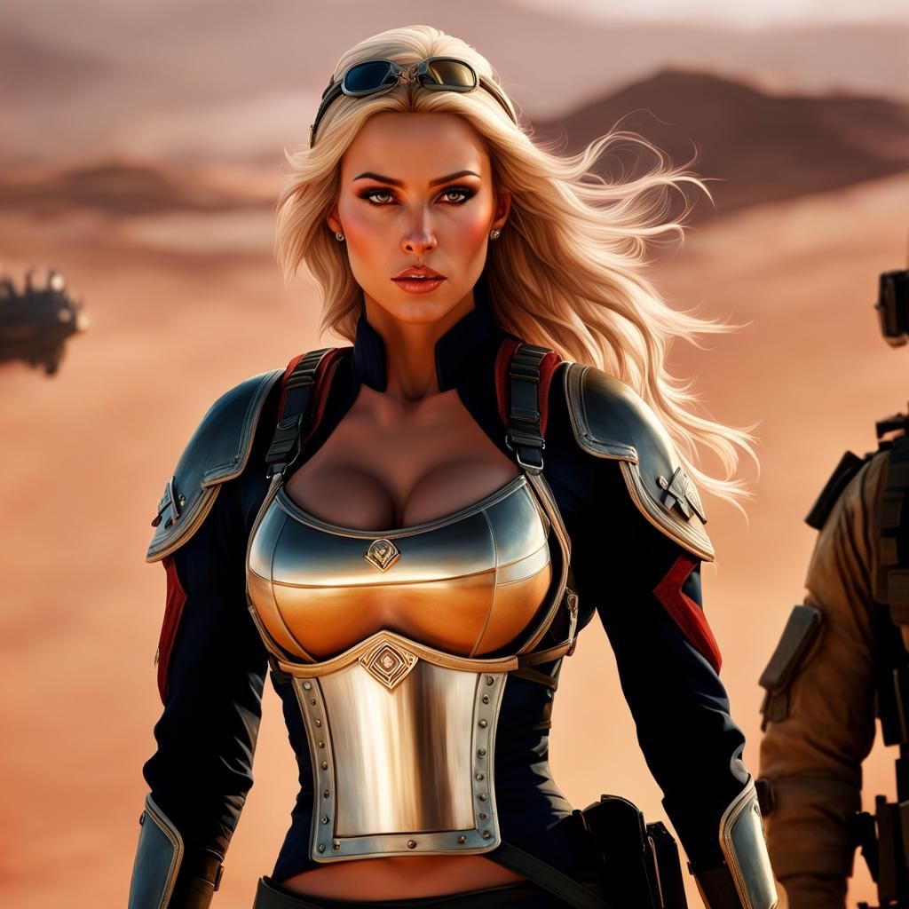 Desert Soldier in Red Sunset Sandstorm