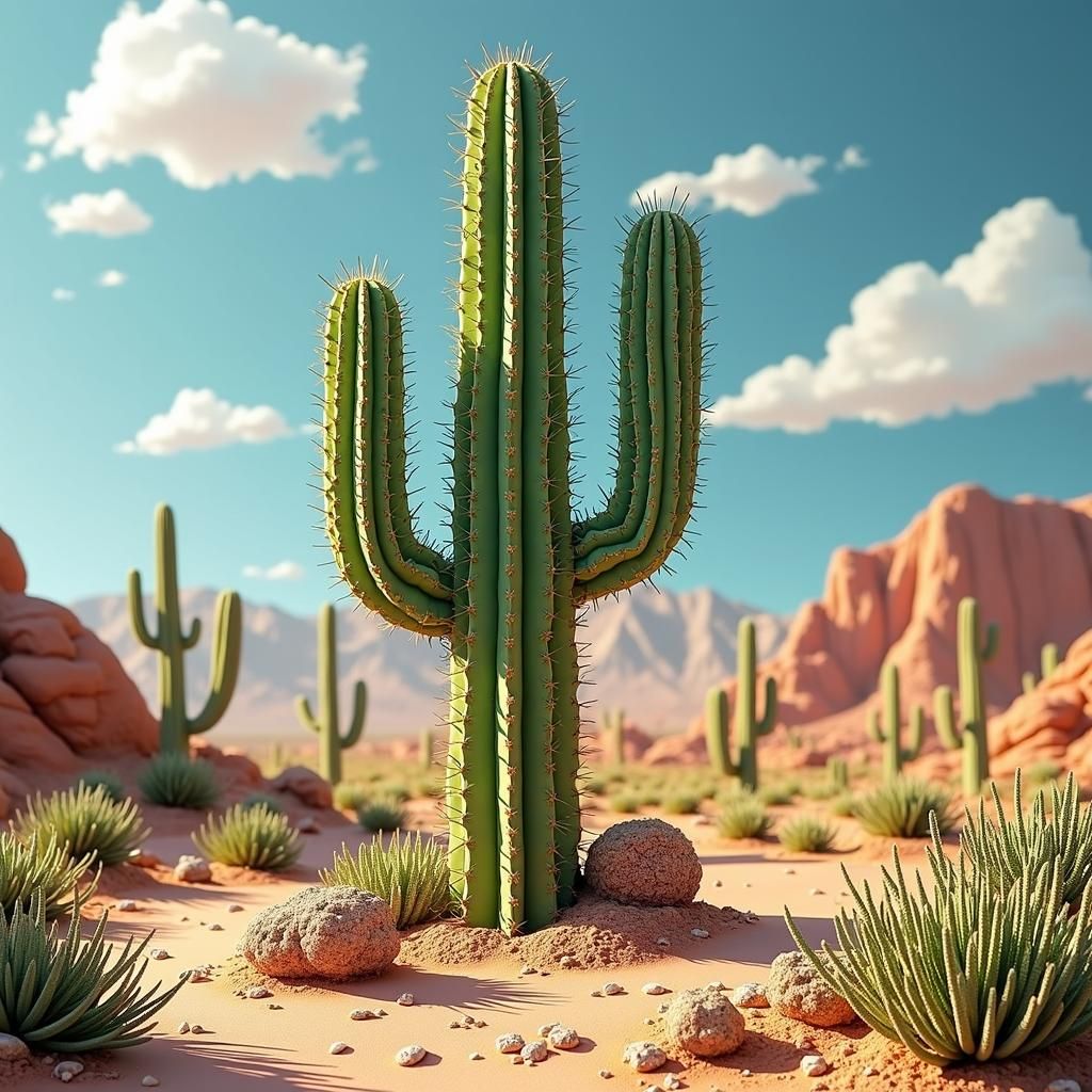 Baroque Cactus in Desert Shadowbox Collage