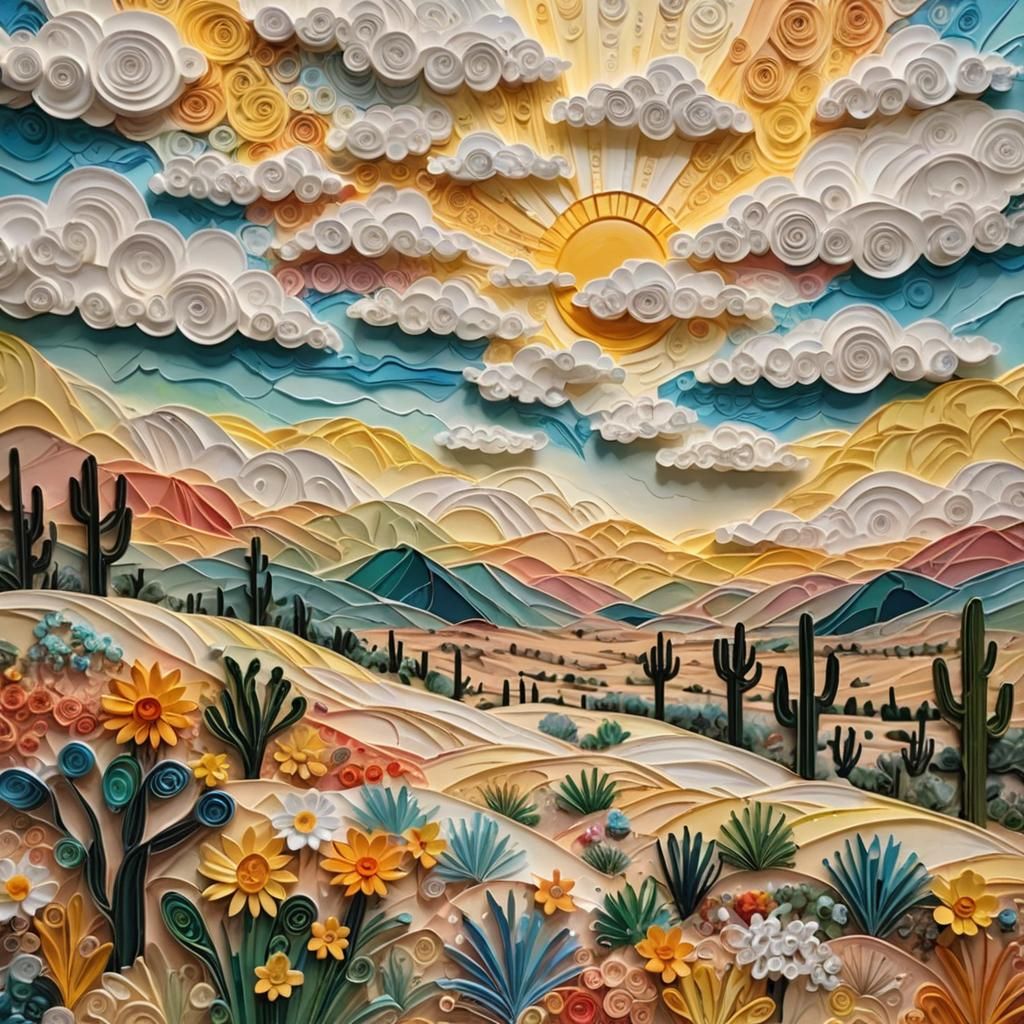 Desert Landscape in Mixed Media Art