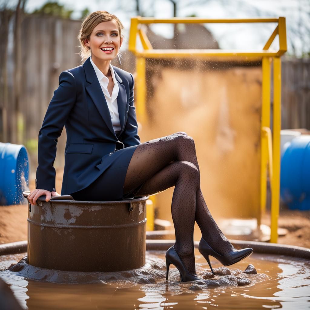 Businesswoman About to Fall into Mud Dunk Tank